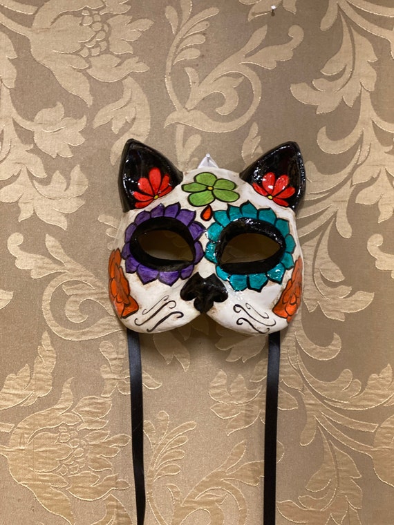 Day of The Dead Cat Mask Halloween Cat Costume Mask - Venetian Cat Masks