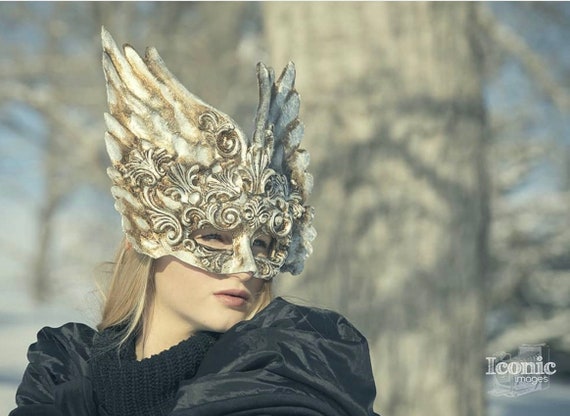 Venetian Masquerade Mask Top Feather Carnival Mardi Gras Baroque Mask by Beyond Masquerade