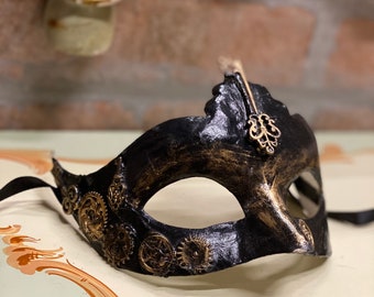 Unisex Venetian Colombina Steampunk Mask in Papier-mâché, Halloween Mask