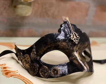 Masque vénitien Colombina Steampunk unisexe en papier mâché, masque d'Halloween