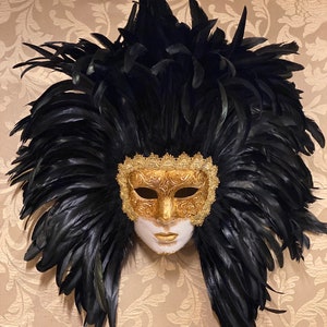Venetian Mask, Black Feather Face, Carnival Mask, Original Mask, Halloween Mask