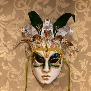 Maschera Veneziana Jolly Carta, Maschera Carnevale Originale Verde, Maschera Halloween