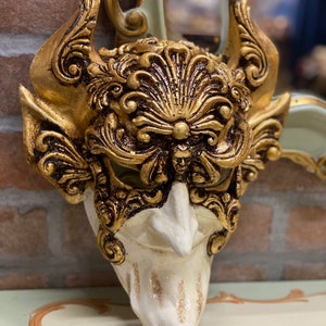Maschera Veneziana, Maschera Halloween , Diavolo barocco in cartapesta realizzata a mano.