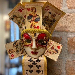 Masque vénitien, Jolly Poker Card, Masque décoratif, Fait à la main en papier mâché,