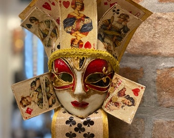 Venetian mask, Jolly Poker Card, Decorative mask, Handmade in papier-mâché,