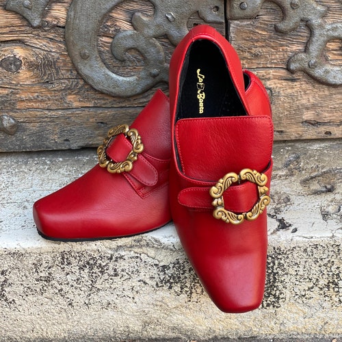 Historical shoes of 1700, Reproduction 18th shops century Made of Leather, Color Red