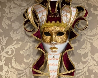 Jolly Rosso Musica Venetian Mask, Handmade in Papier Mache, Halloween Mask, Masquerade Ball