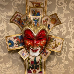 Venezianische Joker-Tarot-Kartenmaske, handgefertigt aus Pappmaché, Halloween-Maske, Maskenball