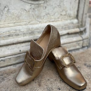 18th Century Historical Shoes, Carnival Shoes, 18th Century Leather Shoes (Gold Color)