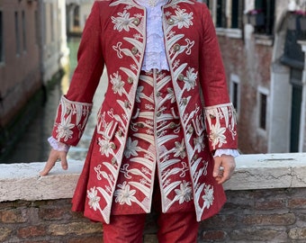 1700s Historical Costume for Men, Completely Hand Embroidered, 18th Century Period Costume