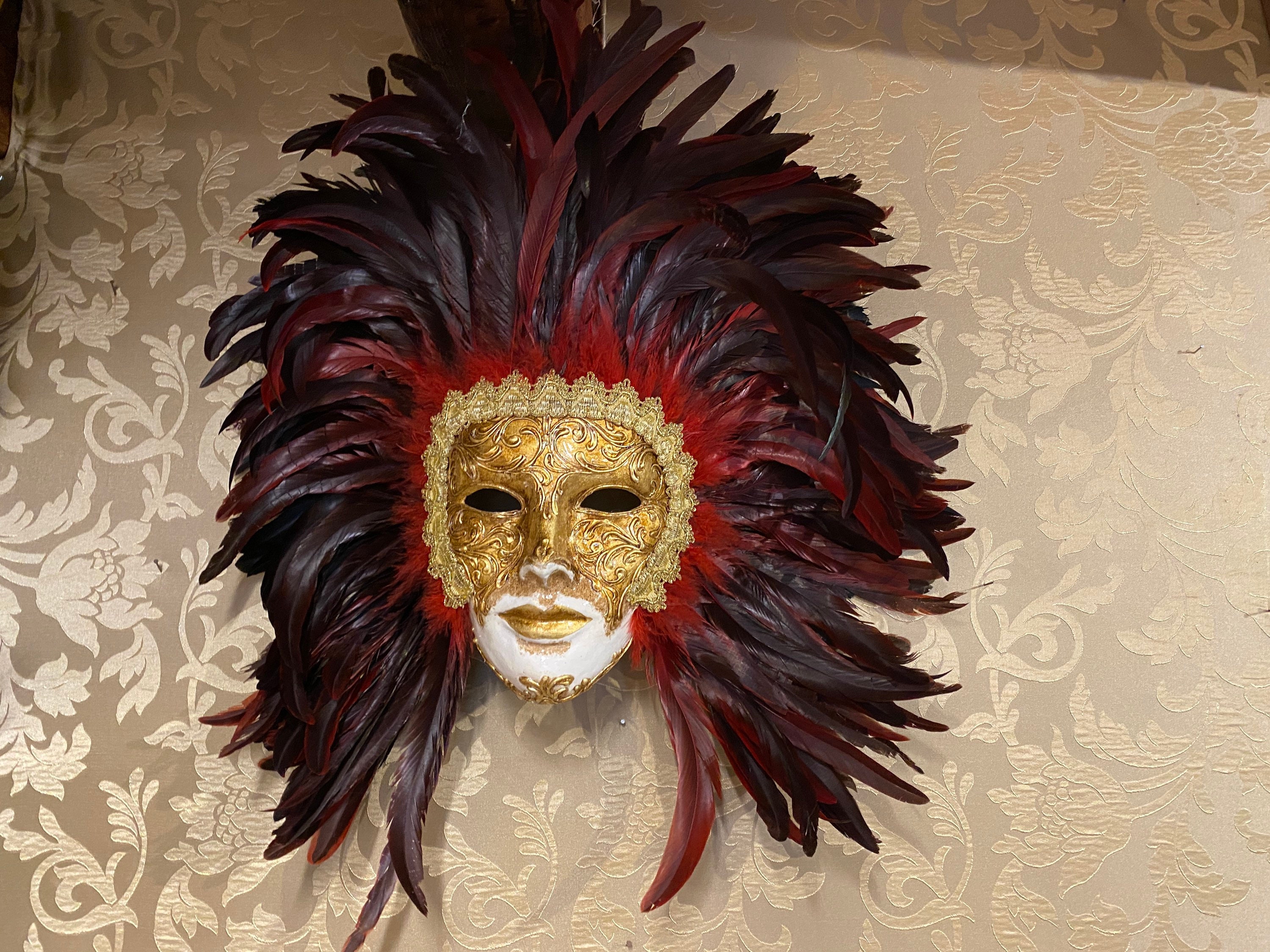 Maschera Veneziana,Volto con Piume Vere, Maschera Carnevale