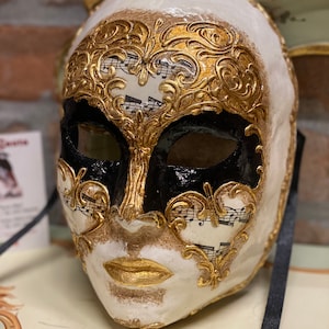 Venetian Mask Face Musical Notes, Wearable Mask, Carnival Mask, Halloween, Handmade in Papier Mache