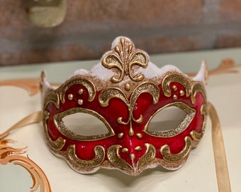 Venetian Mask Colombina Glitter, Carnival Mask, Halloween Mask, Handmade in Papier Mache