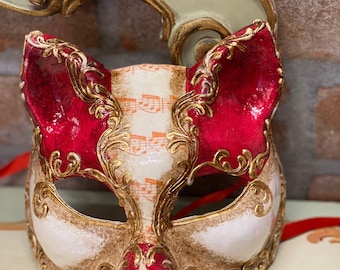 Original Venetian Cat Mask Pink and White Cat Mask Hand Decorated in Venice  