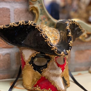 Venezianische Maske für Männer Casanova, Bauta mit Hut, Pappmaché, Karnevalsmaske, Halloween-Maske