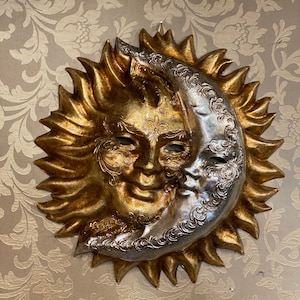 Maschera Veneziana,Sole e Luna , Maschera per Decorazione,realizzata a mano in cartapesta
