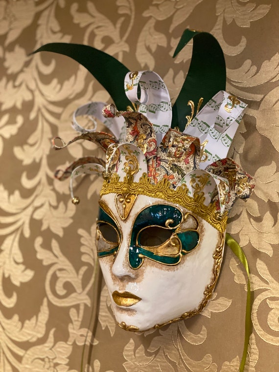 Maschera Veneziana Jolly Carta, Maschera Carnevale Originale Verde