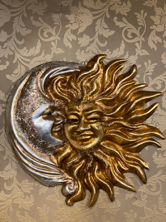 Máscara veneciana hecha a mano Sol y Luna en papel maché - Etsy España