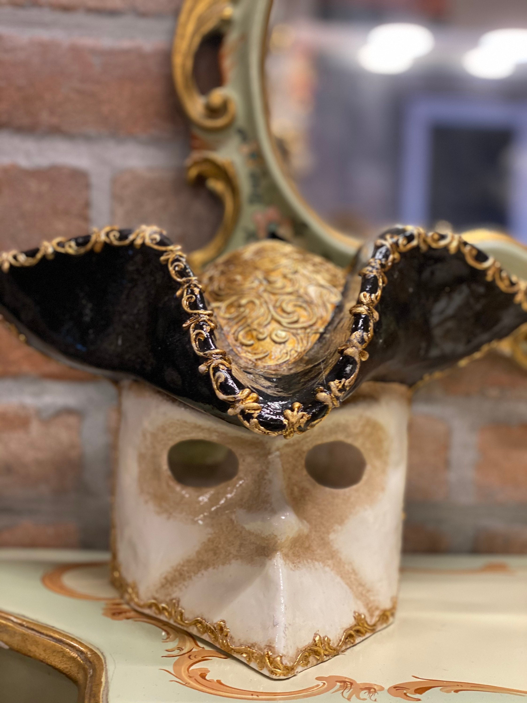 Venetian Casanova Mask for Men, Bauta With Hat, Papier-mâché