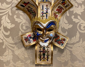 Decorative Venetian Mask, Joker Scopa Cards, Handmade Paper Mache Mask