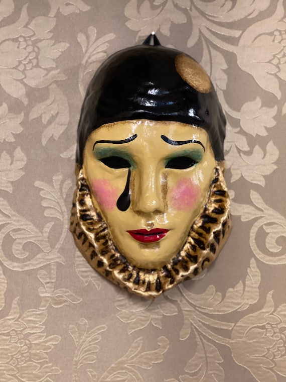 Masque vénitien Pierrot original en papier mâché fait à la main. Masque de  Carnaval, Masques d'Halloween - Etsy France