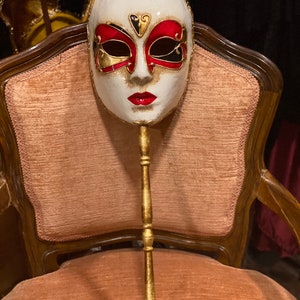 Venetian Stick Face Mask, Carnival Mask, Halloween, Handmade in Papier-Mâché