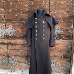 Men's frock coat, early 19th century male coat made of wool, black color