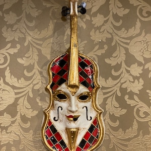 Venetian Mask, Violin, Wearable or Decorative Mask. Harlequin decoration.