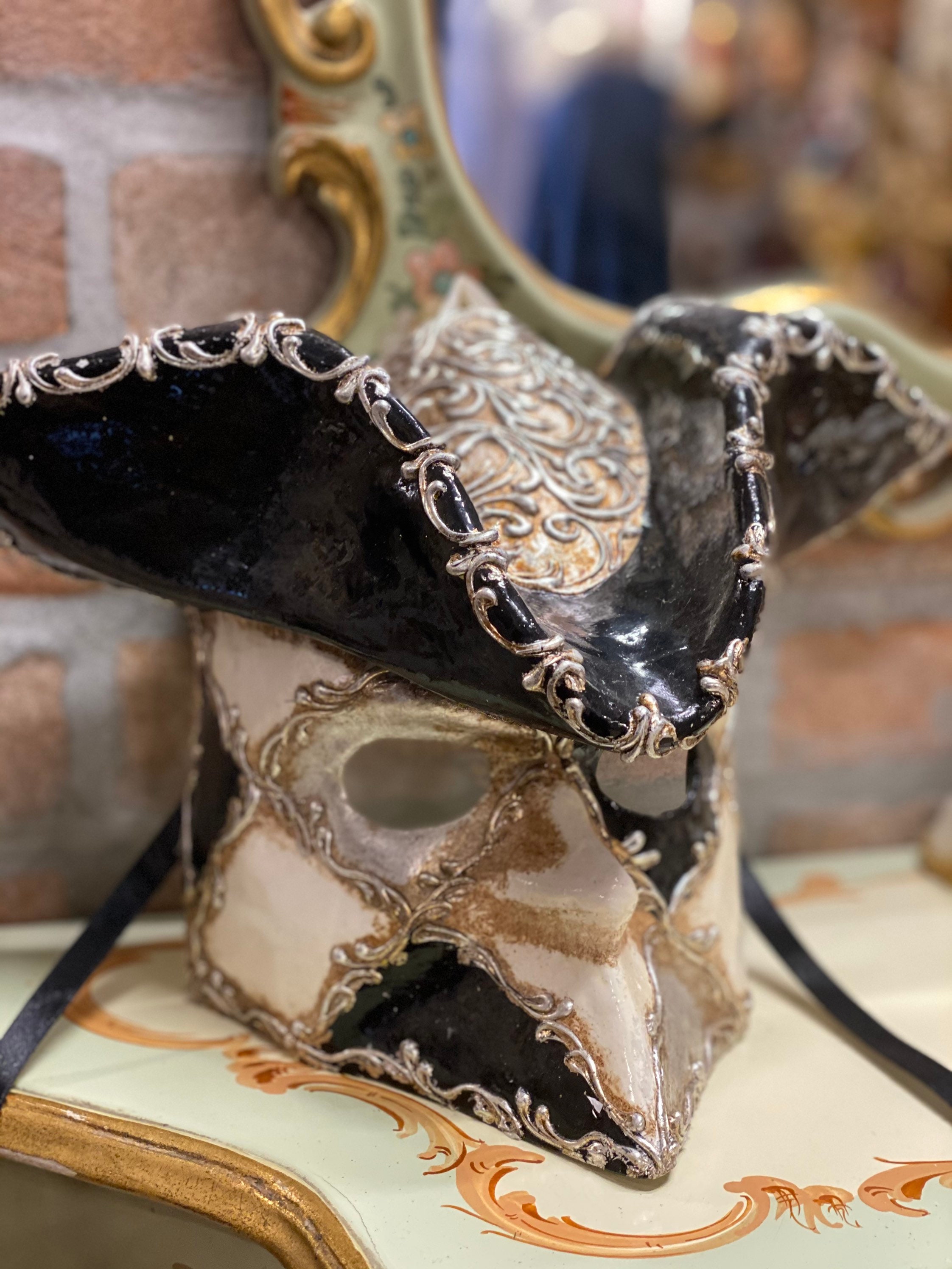 Venetian Casanova Mask for Men, Bauta With Hat, Papier-mâché
