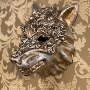 Maschera Veneziana, Maschera Halloween ,Lupo barocco in cartapesta realizzata a mano