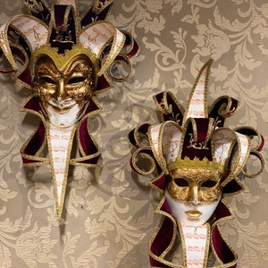 Pair of Man and Woman Joker Masks, Handmade in Papier Mache (2 Masks), Venetian Masks, Halloween masks, Masquerade Ball