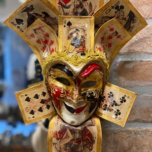 Maschera Veneziana Joker Carte Casanova, Maschera solo per Decorazione, Non Indossabile