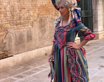 Period Costume a la Polonaise for Women, Late 18th Century, Handmade in Venice