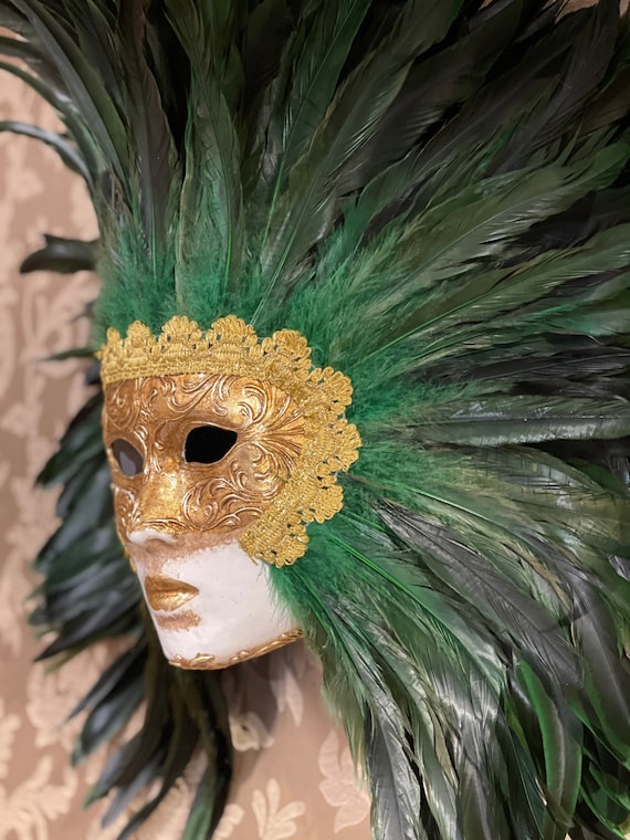 Maschera Veneziana, Volto Piume Verde , Maschera Carnevale, Maschera  Originale, Maschera Halloween -  Italia