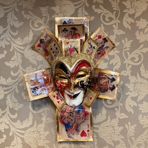 Máscara veneciana, Joker Poker Casanova, hecha a mano en papel maché, máscara de carnaval, máscara de Halloween