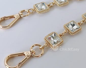 Gold Rhinestone Purse Chain: Metal Handbag Strap Replacement CAE-Z222