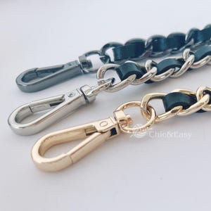Cadena de cuero negra para bolso, correa metálica para bolso de hombro, cadena de repuesto para asa, cadena metálica para bolso cruzado con correa de cuero JS007