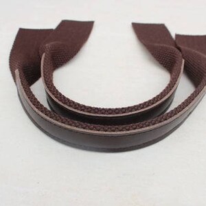 A pair of Dark Brown Canvas Strap Genuine Leather Cotton Webbing Strap Bag handles, Purse Handle for Bag Replacement Strap LS085