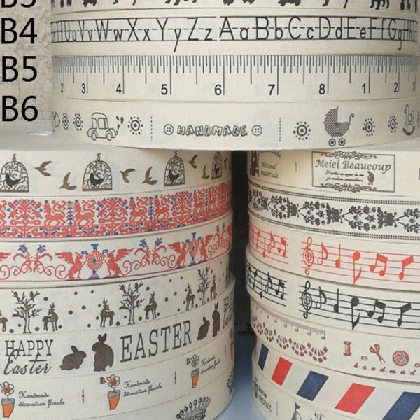 10 yards Zakka Ribbon Printed Cotton Ribbon Woven Cotton Blended Ribbon Sewing Label Fabric Sewing Tape Tag PF_ZDZA008