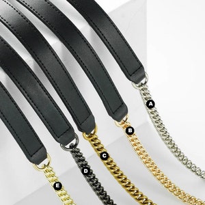 High Quality Purse Chain, Black Leather Strap Metal Shoulder Handbag Strap, Replacement Handle Chain, Metal Bag Chain Strap JS183