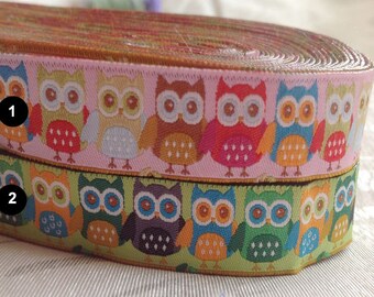Owls on Pink Jacquard Ribbon 15mm x 1 meter