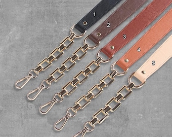 PU Leather Bag Strap: Replacement Purse Handle with Metal Chain (23'') CAE-N003