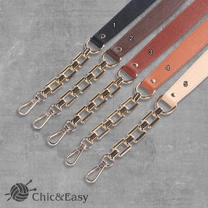 PU Leather Bag Strap: Replacement Purse Handle with Metal Chain (23&#39;&#39;)