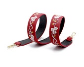 A piece of embroidery leather purse handle PU leather strap for Bag Leather Replacement Strap Handles handbag handle LS246