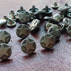PACK of 10 Gunmetal 10mm Star Rivets Studs Leather Studs Leather Craft Decorative Rivet D447