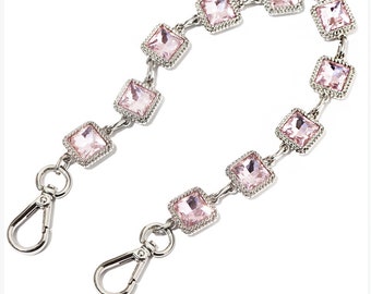 Catena per borsa in argento con strass rosa, tracolla in metallo, catena per maniglia di ricambio, cinturino per catena a tracolla in metallo JS140
