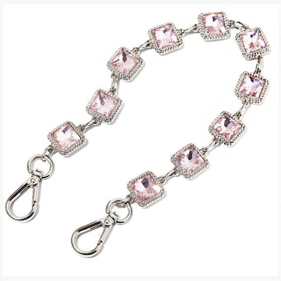 Pink Rhinestone Silver Purse Chain, Metal Shoulder Handbag Strap,  Replacement Handle Chain, Metal Crossbody Bag Chain Strap JS140