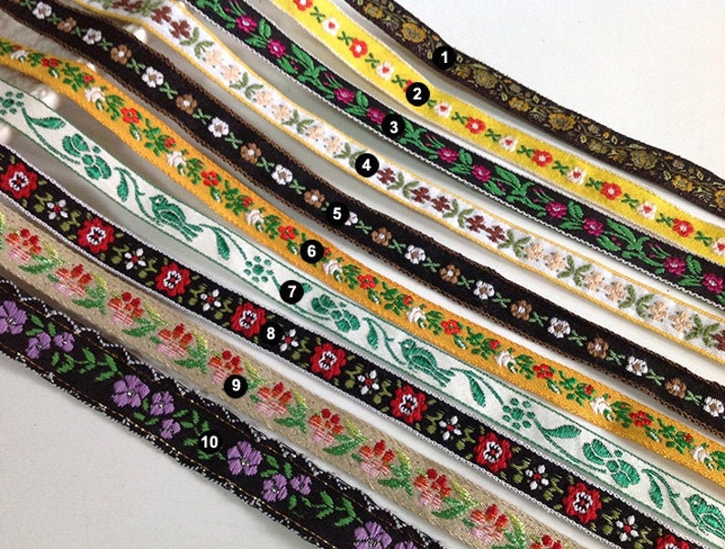 1 Yard Flower Jacquard Ribbon Geometric Woven Trim Border Embroidered Ribbon Sewing Trim Craft Ribbon Jacquard Trim PF_ZDNC272 image 1