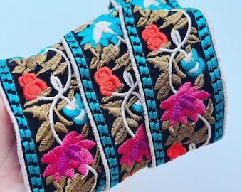 Floral Jacquard Ribbon: Embroidered Woven Trim, 5cm Wide