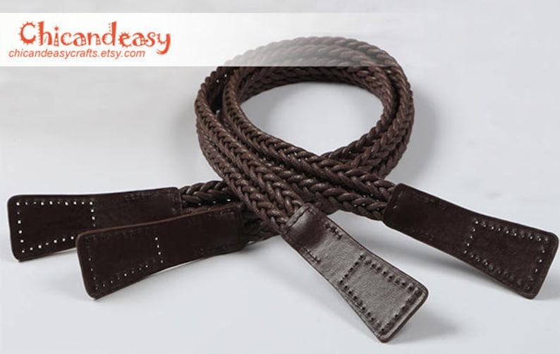 A pair of dark brown purse handle PU leather strap for Bag Braided Leather Strap Handles handbag handle CAE030